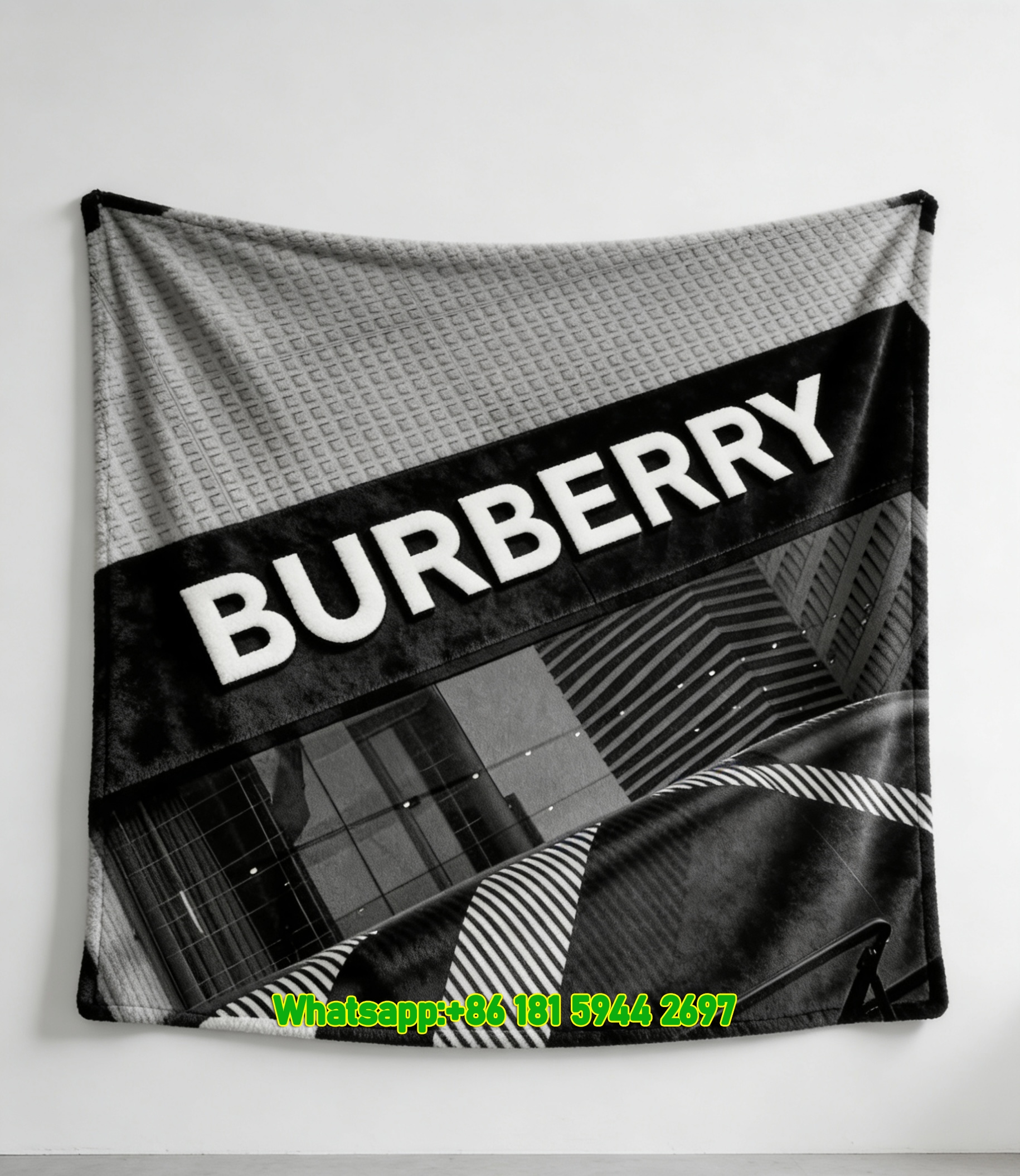 Burberry Monochrome Storefront Sign Print Flannel Sofa Throw Blanket B080